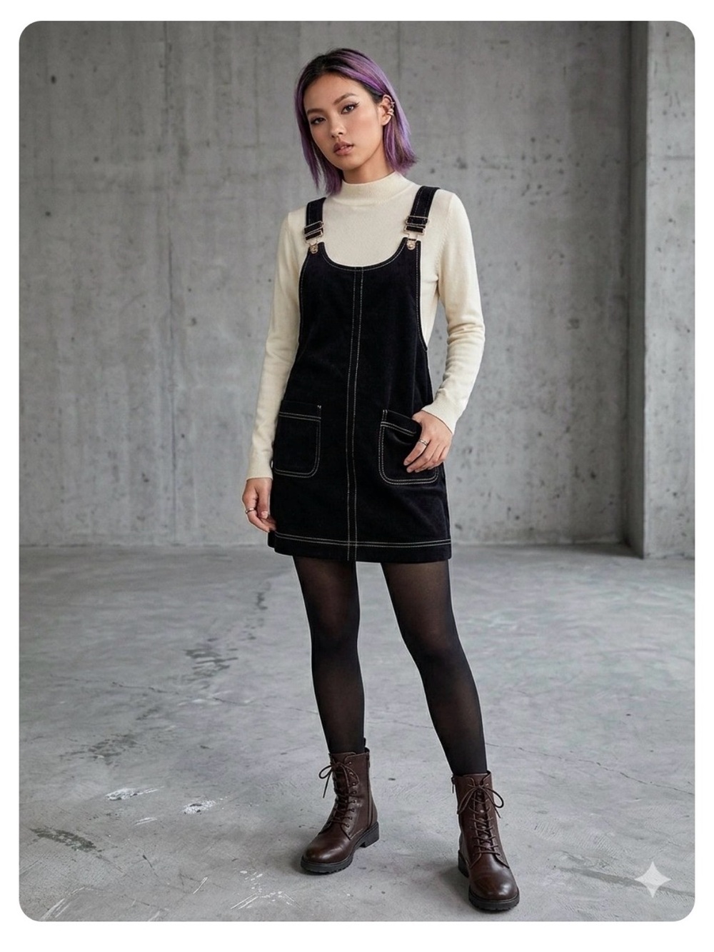 Modcloth Black Velvet Overall Pinafore Dress with Gold Hardware